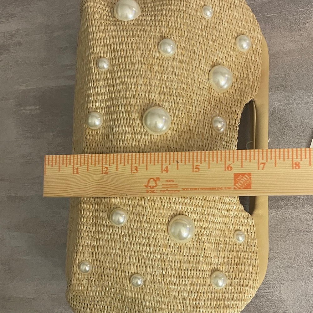 Pearl-Embellished Straw Clutch Bag in Natural - Picture 6 of 9